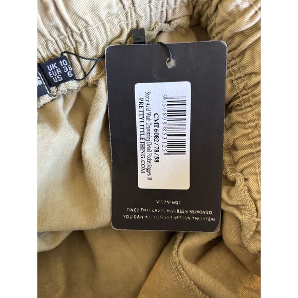 Pretty Little Thing Pants 6 Cargo Tapered Pockets Green Elastic Waist Boho - Picture 10 of 13